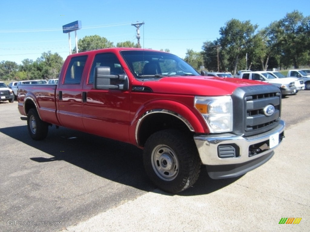 2011 F250 Super Duty XL Crew Cab 4x4 - Vermillion Red / Steel Gray photo #2