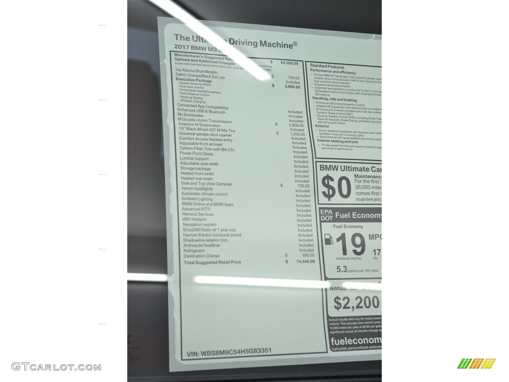 2017 BMW M3 Sedan Window Sticker Photo #115984694