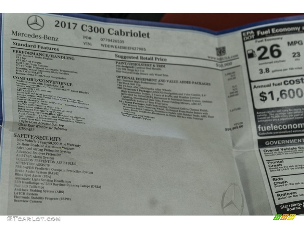 2017 Mercedes-Benz C 300 Cabriolet Window Sticker Photo #116012178