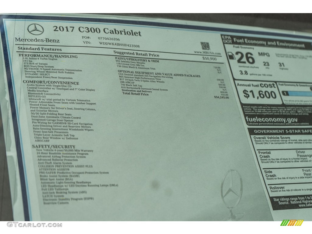 2017 Mercedes-Benz C 300 Cabriolet Window Sticker Photo #116012469