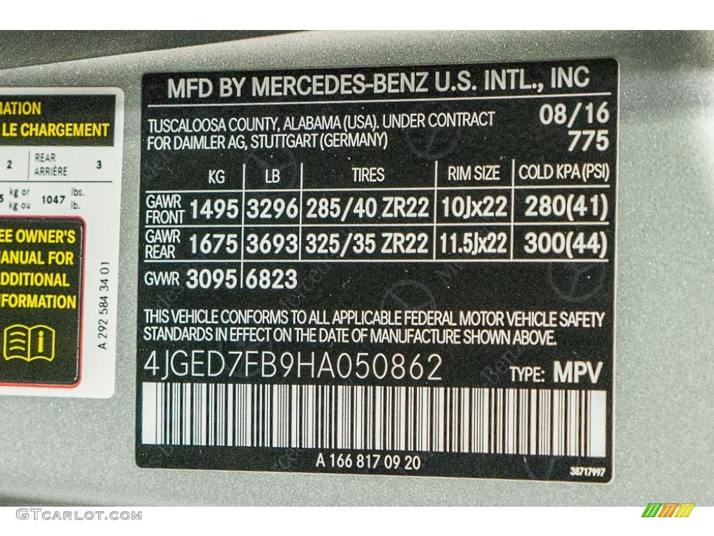 2017 GLE Color Code 775 for Iridium Silver Metallic Photo #116023596