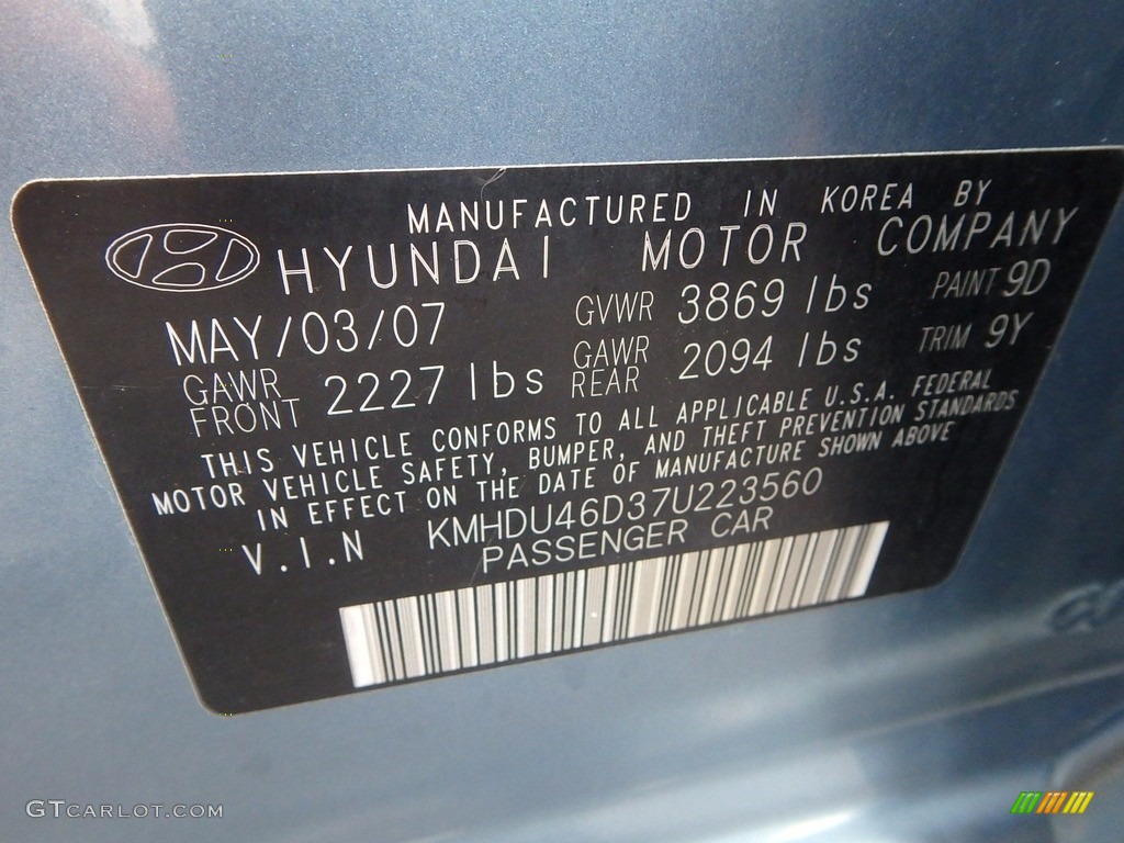 2007 Elantra GLS Sedan - Seattle Light Blue / Gray photo #14
