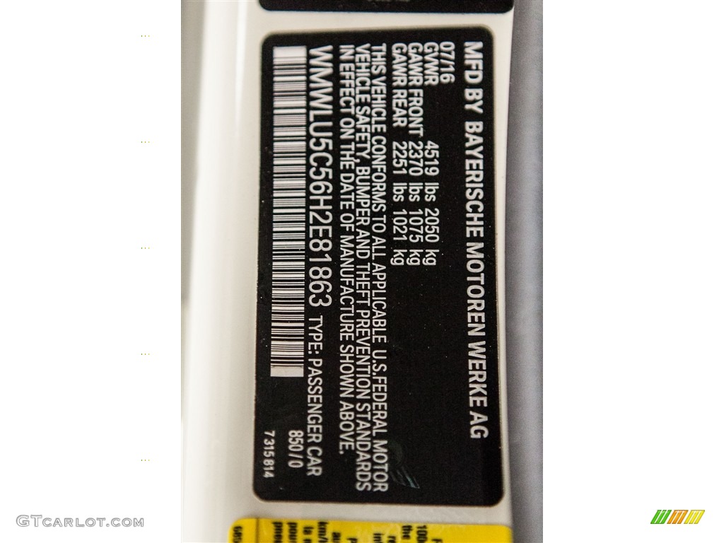 2017 Clubman Color Code 850 for Pepper White Photo #116053396