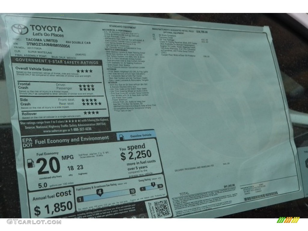 2017 Toyota Tacoma Limited Double Cab 4x4 Window Sticker Photo #116086856