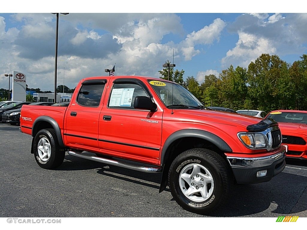 2003 Tacoma V6 Double Cab 4x4 - Radiant Red / Oak photo #1