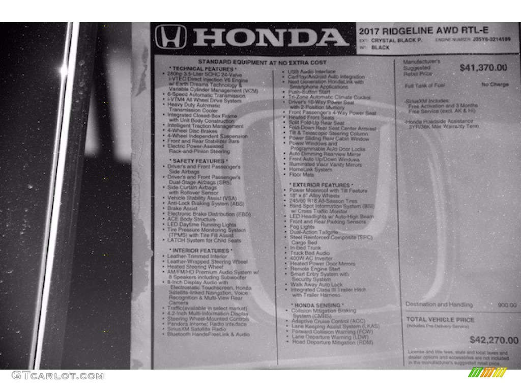 2017 Honda Ridgeline RTL-E AWD Window Sticker Photo #116097590