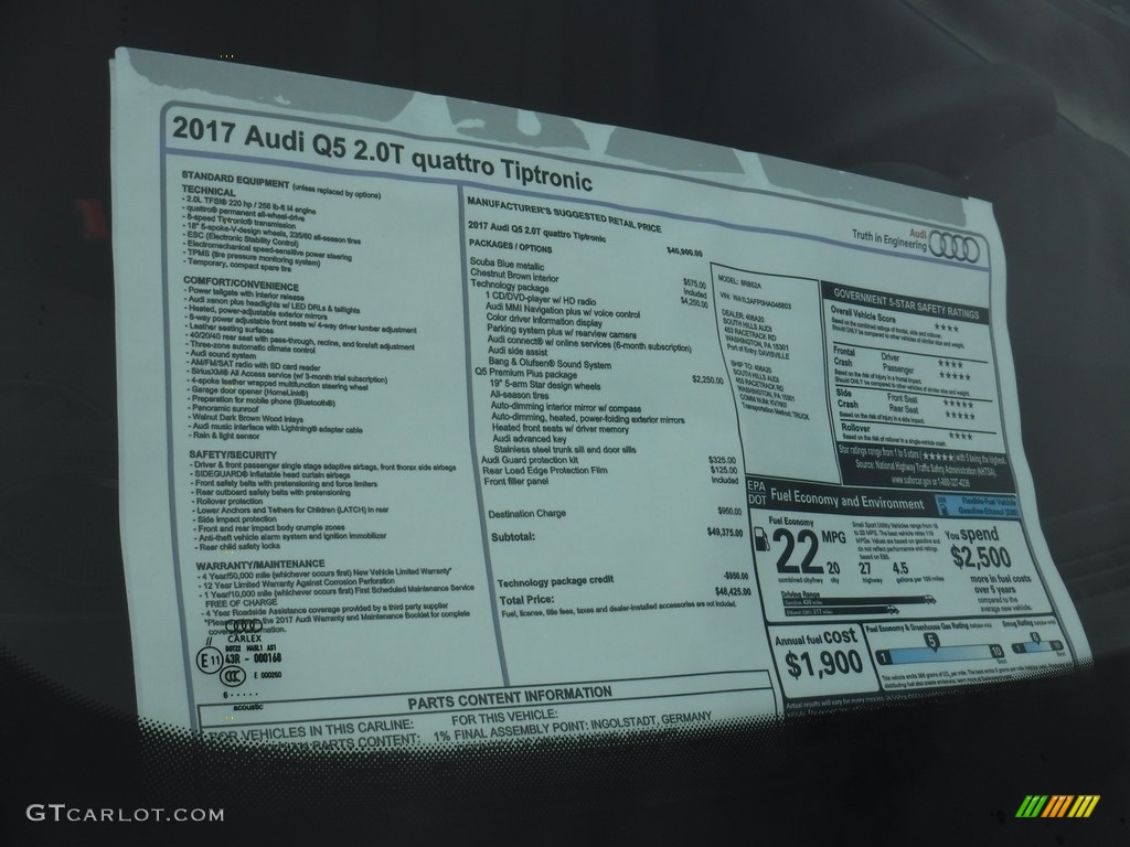 2017 Audi Q5 2.0 TFSI Premium Plus quattro Window Sticker Photo #116103468