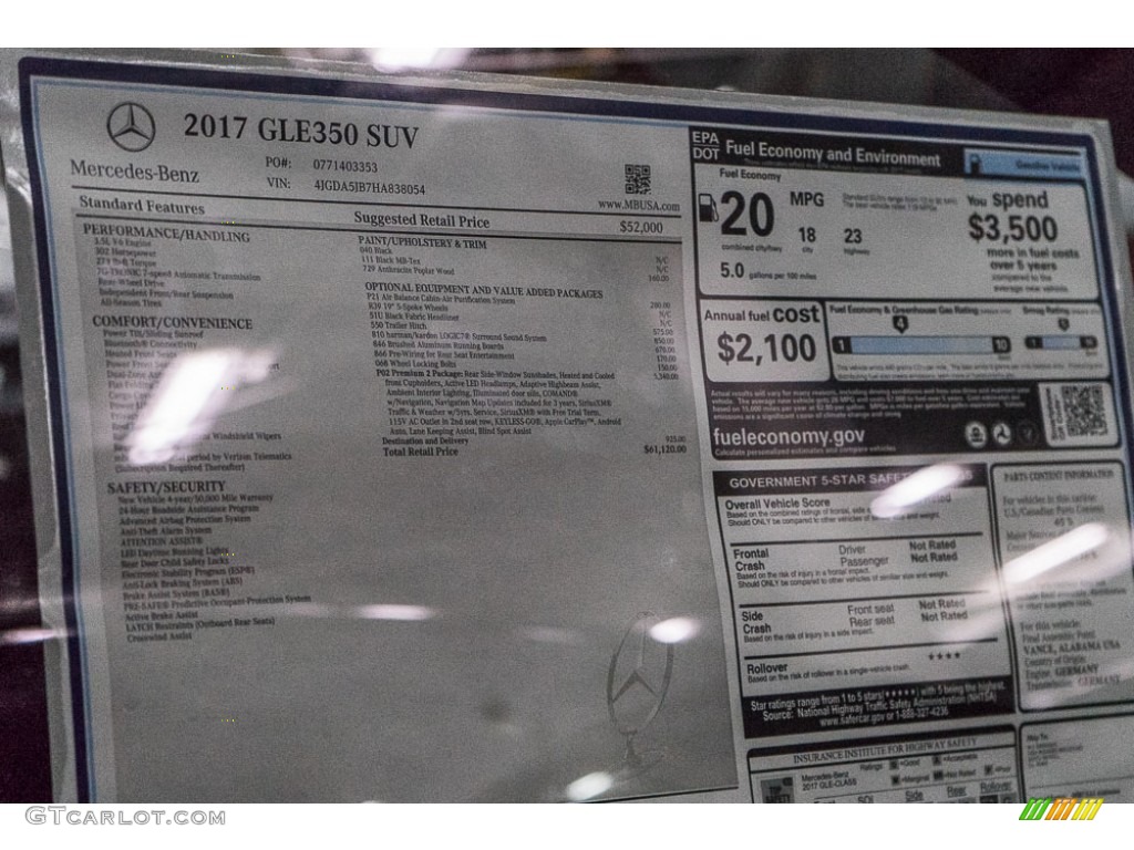 2017 Mercedes-Benz GLE 350 Window Sticker Photo #116110683