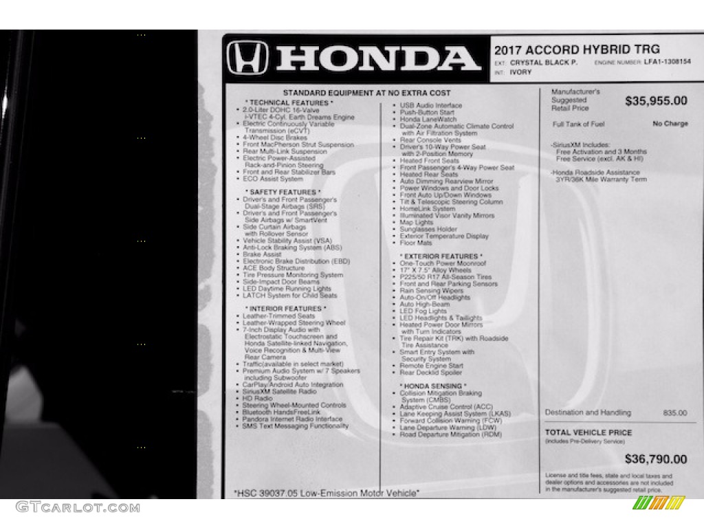 2017 Honda Accord Hybrid Touring Sedan Window Sticker Photo #116115074