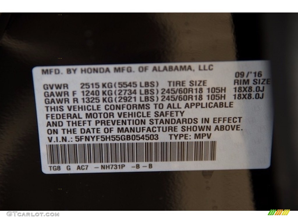 2016 Pilot EX-L - Crystal Black Pearl / Gray photo #22