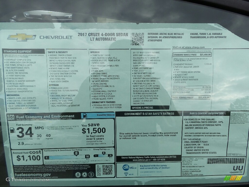 2017 Chevrolet Cruze LT Window Sticker Photo #116119873