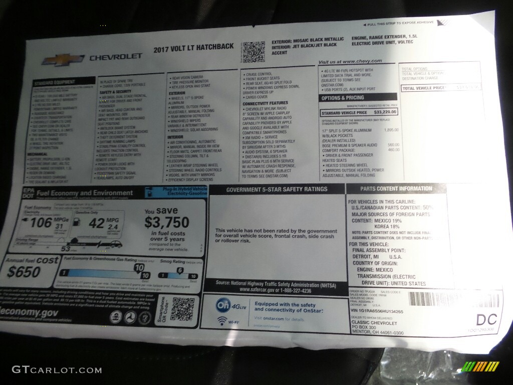 2017 Chevrolet Volt LT Window Sticker Photos