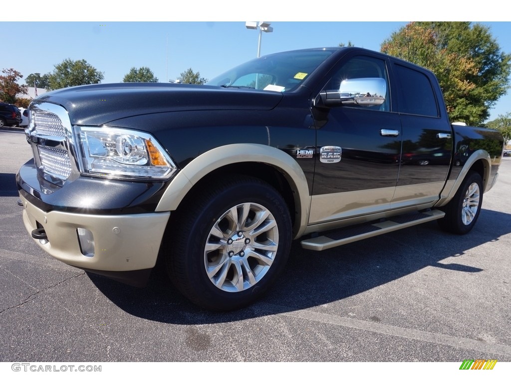 2017 1500 Laramie Longhorn Crew Cab - Brilliant Black Crystal Pearl / Canyon Brown/Light Frost Beige photo #1
