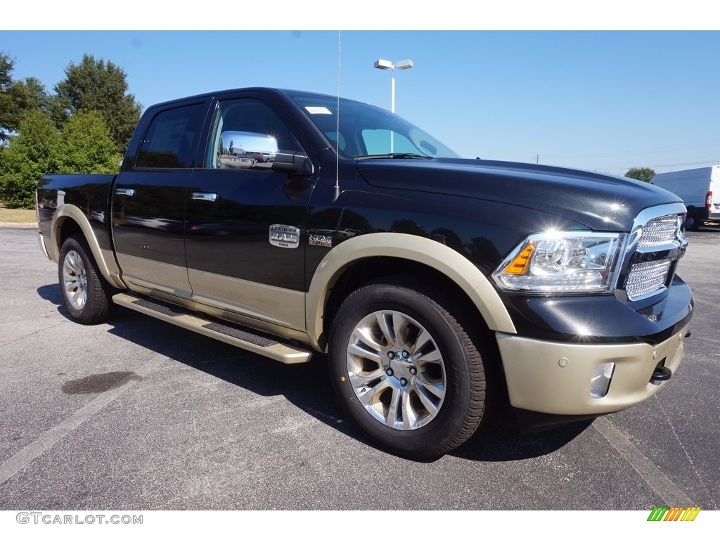 2017 1500 Laramie Longhorn Crew Cab - Brilliant Black Crystal Pearl / Canyon Brown/Light Frost Beige photo #4