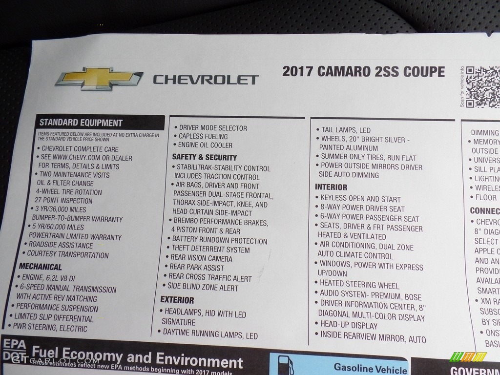 2017 Chevrolet Camaro SS Coupe Window Sticker Photo #116132749
