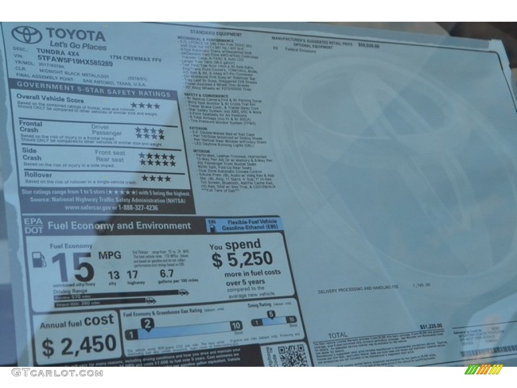 2017 Toyota Tundra 1794 CrewMax 4x4 Window Sticker Photo #116135044