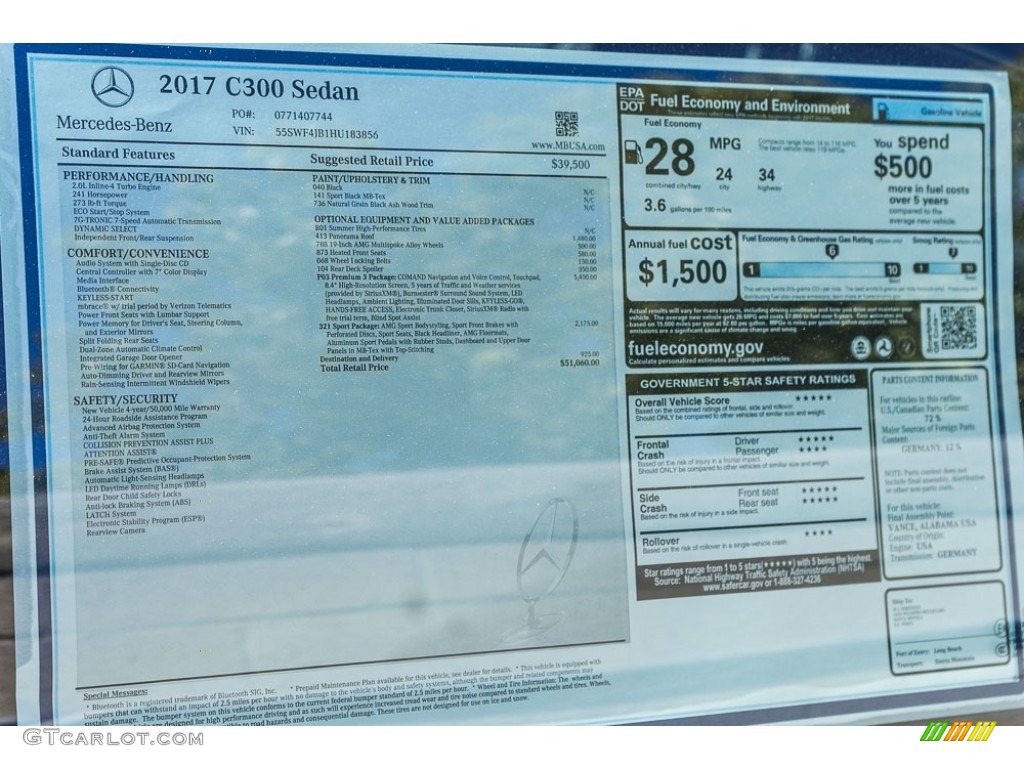 2017 Mercedes-Benz C 300 Sedan Window Sticker Photo #116153753