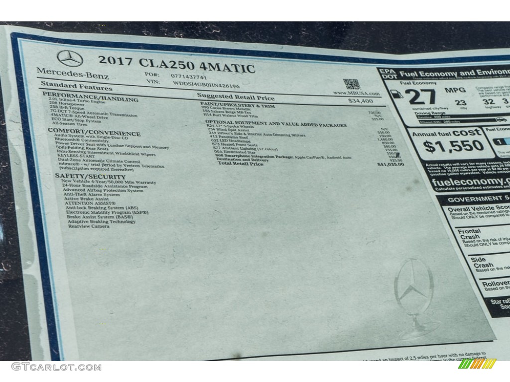 2017 Mercedes-Benz CLA 250 4Matic Coupe Window Sticker Photo #116154002