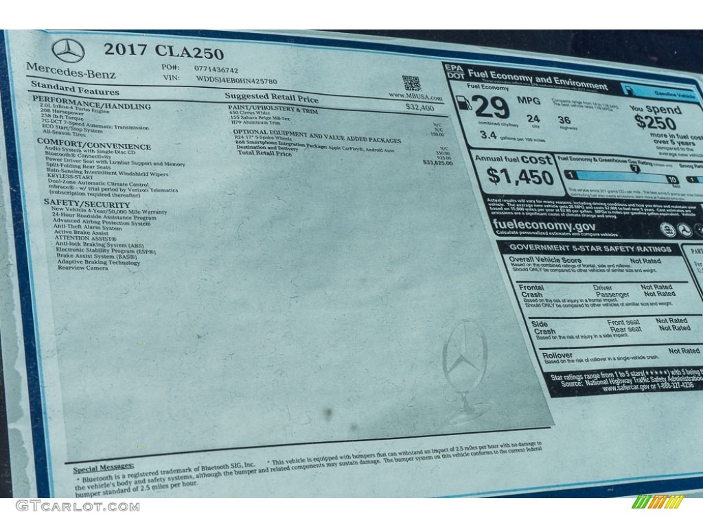 2017 Mercedes-Benz CLA 250 Coupe Window Sticker Photo #116154266