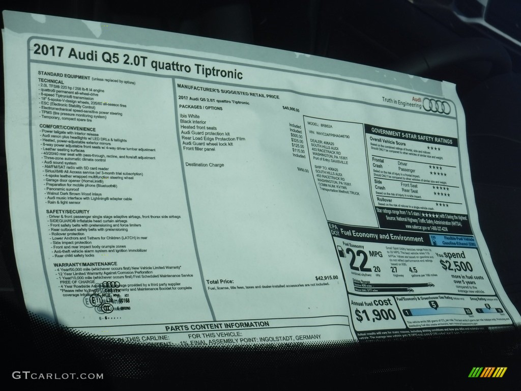 2017 Audi Q5 2.0 TFSI Premium quattro Window Sticker Photo #116168711