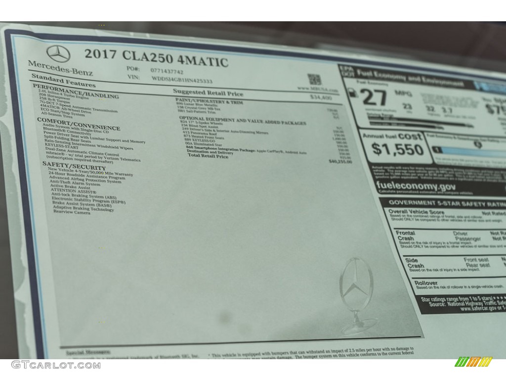 2017 Mercedes-Benz CLA 250 4Matic Coupe Window Sticker Photo #116176469