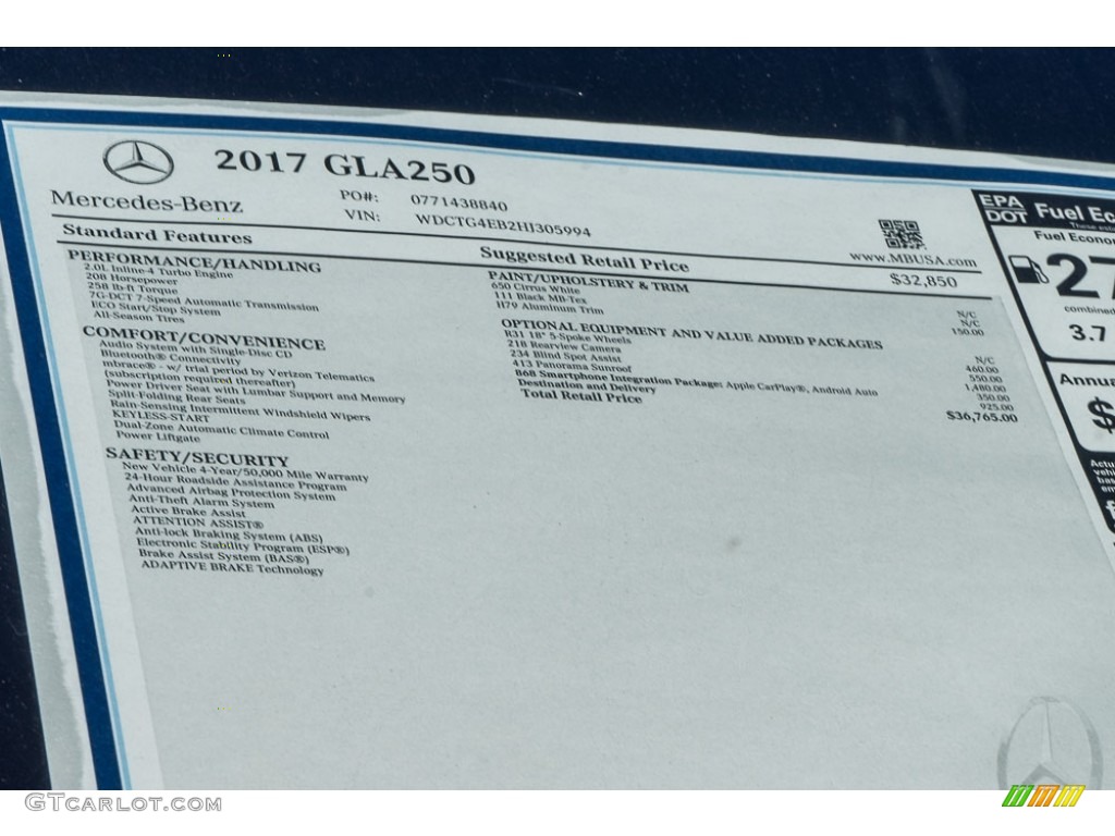 2017 Mercedes-Benz GLA 250 Window Sticker Photo #116176769