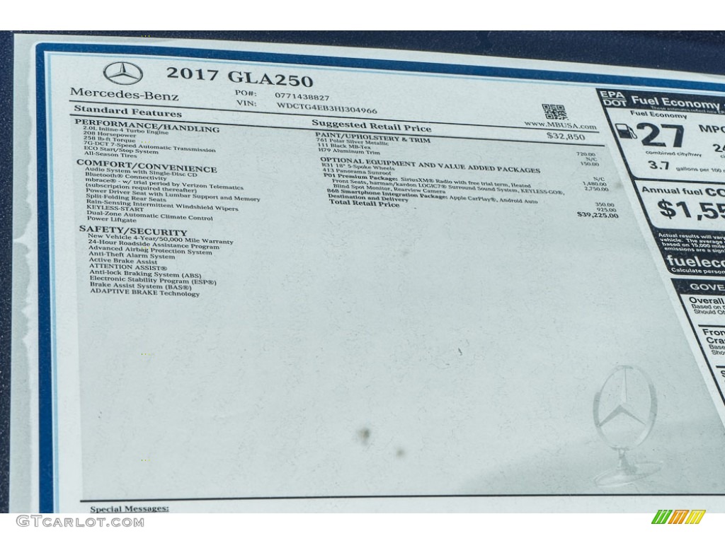 2017 Mercedes-Benz GLA 250 Window Sticker Photo #116177375