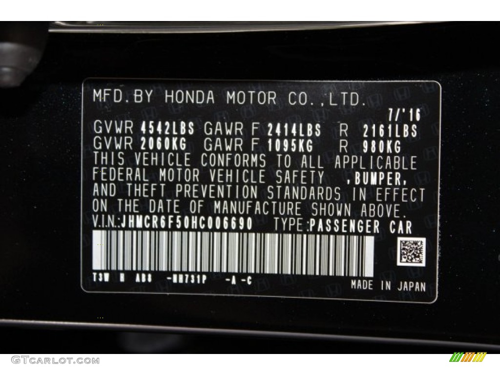 2017 Accord Color Code NH731P for Crystal Black Pearl Photo #116208105
