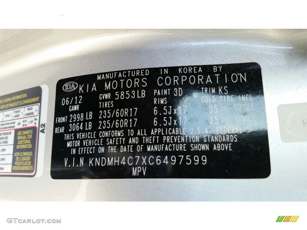 2012 Sedona EX - Bright Silver / Gray photo #19