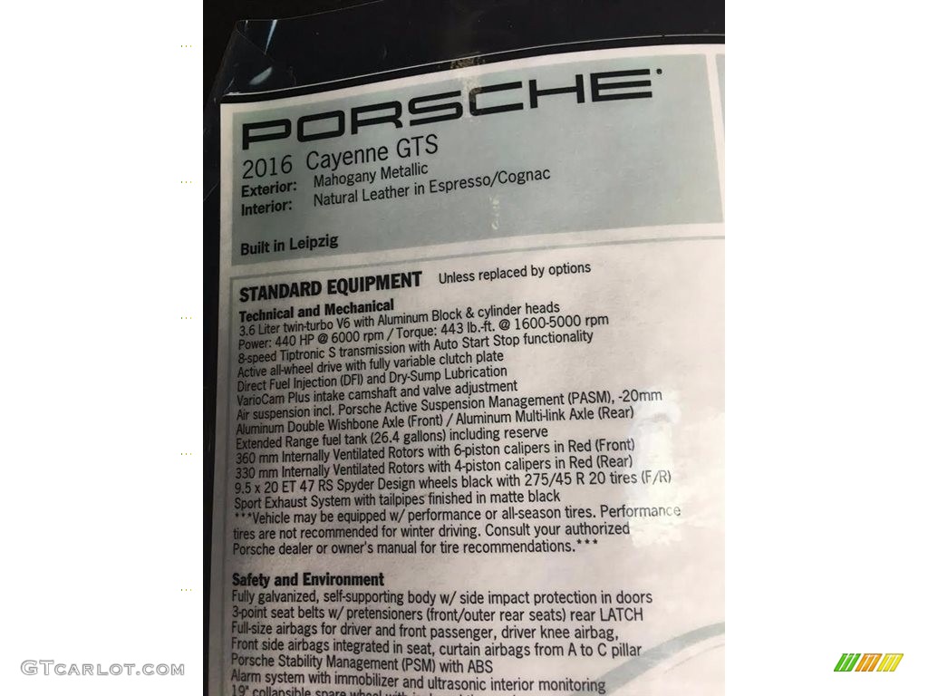 2016 Porsche Cayenne GTS Window Sticker Photo #116218449