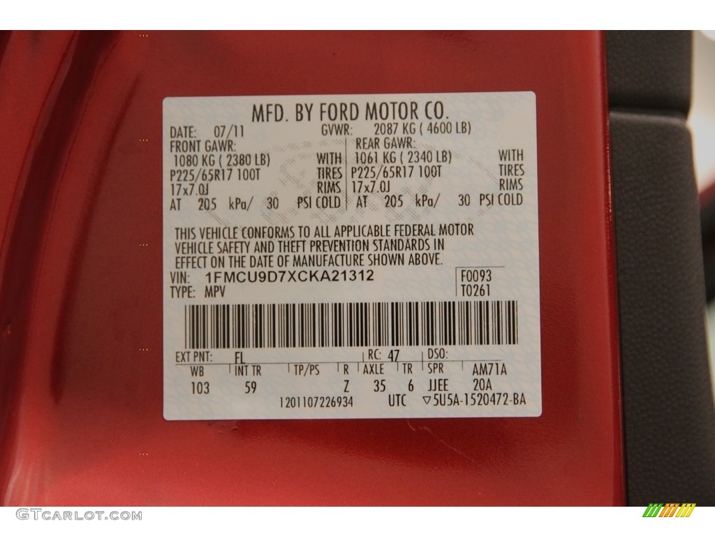 2012 Escape XLT 4WD - Toreador Red Metallic / Charcoal Black photo #17