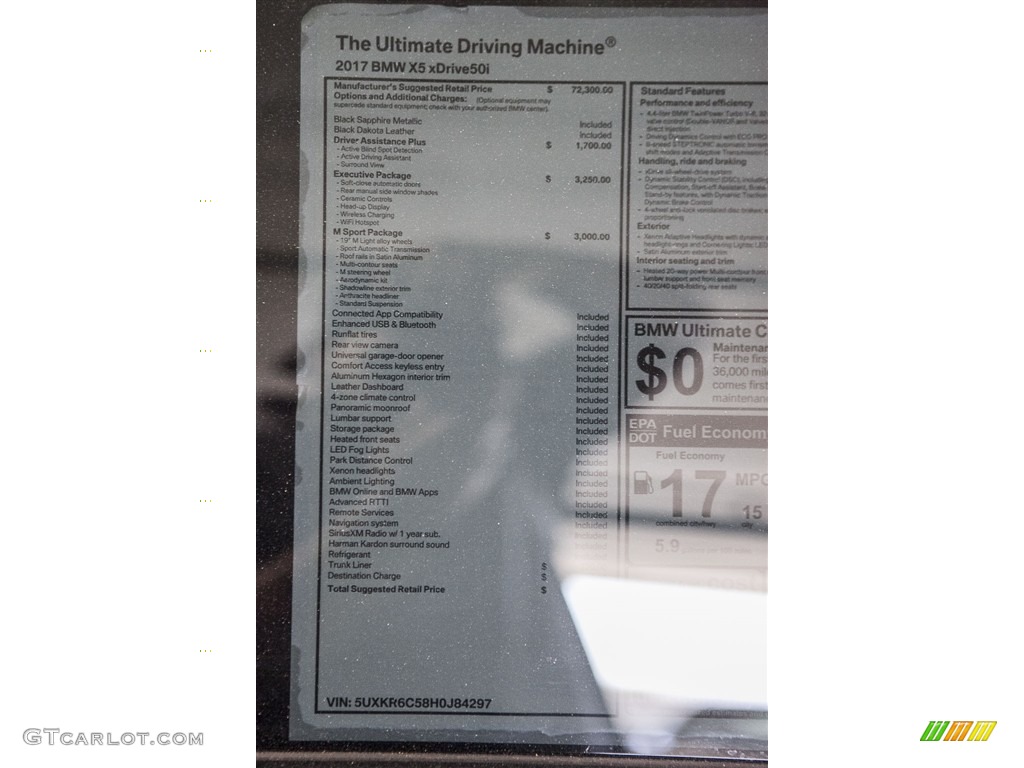 2017 BMW X5 xDrive50i Window Sticker Photo #116242412