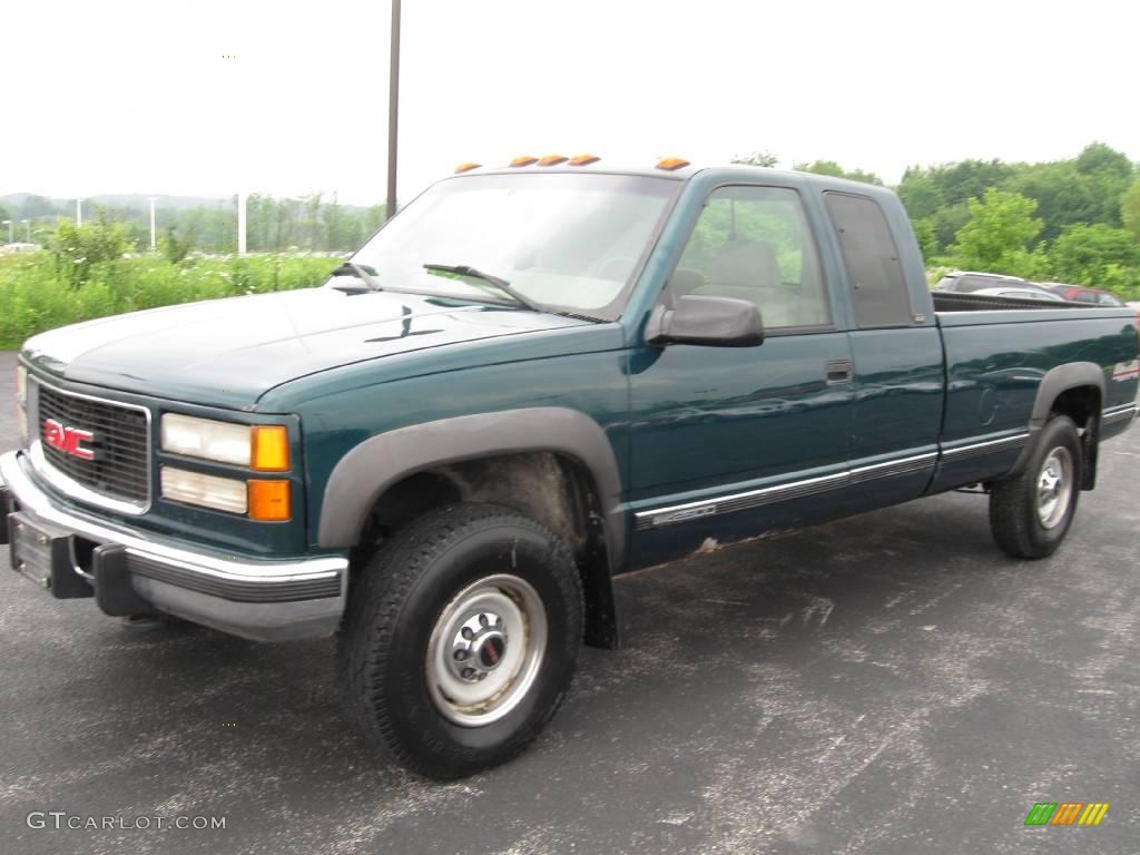 1996 Sierra 2500 SLE Extended Cab 4x4 - Emerald Green Metallic / Beige photo #1