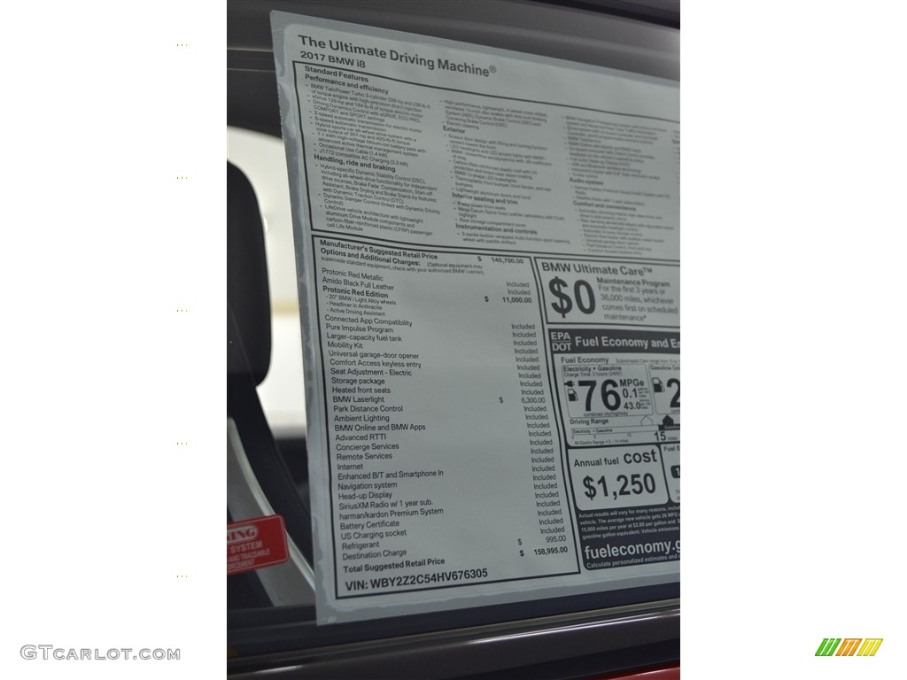 2017 BMW i8 Standard i8 Model Window Sticker Photo #116267103