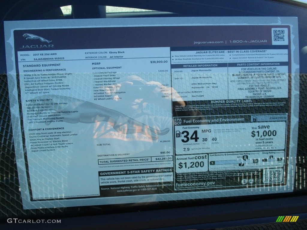 2017 Jaguar XE 20d AWD Window Sticker Photos