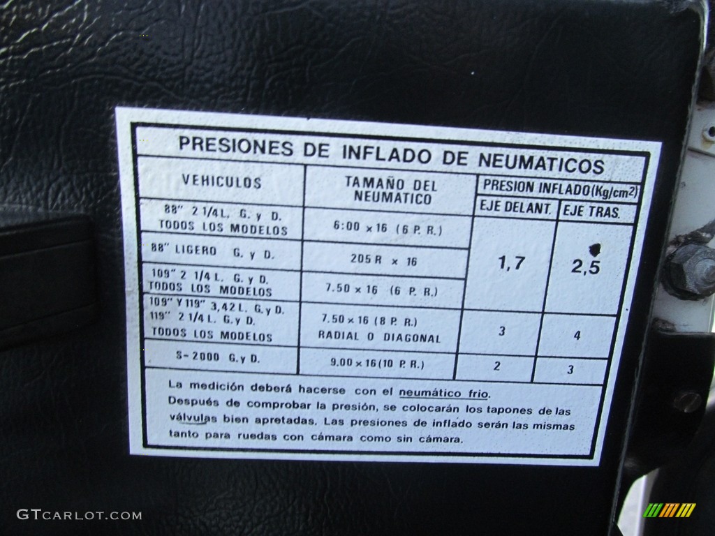 1985 Land Rover Defender 110 Hardtop Info Tag Photo #116281323