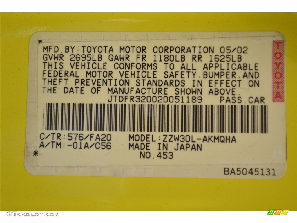 2002 MR2 Spyder Roadster - Solar Yellow / Black photo #25