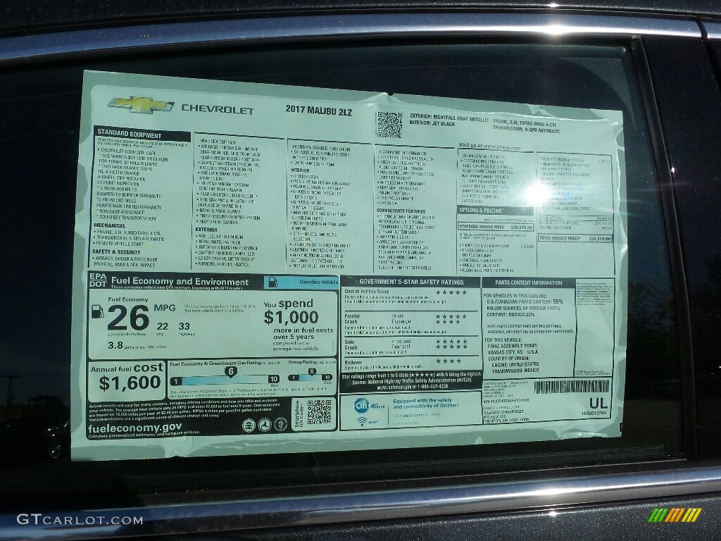 2017 Chevrolet Malibu Premier Window Sticker Photo #116317652