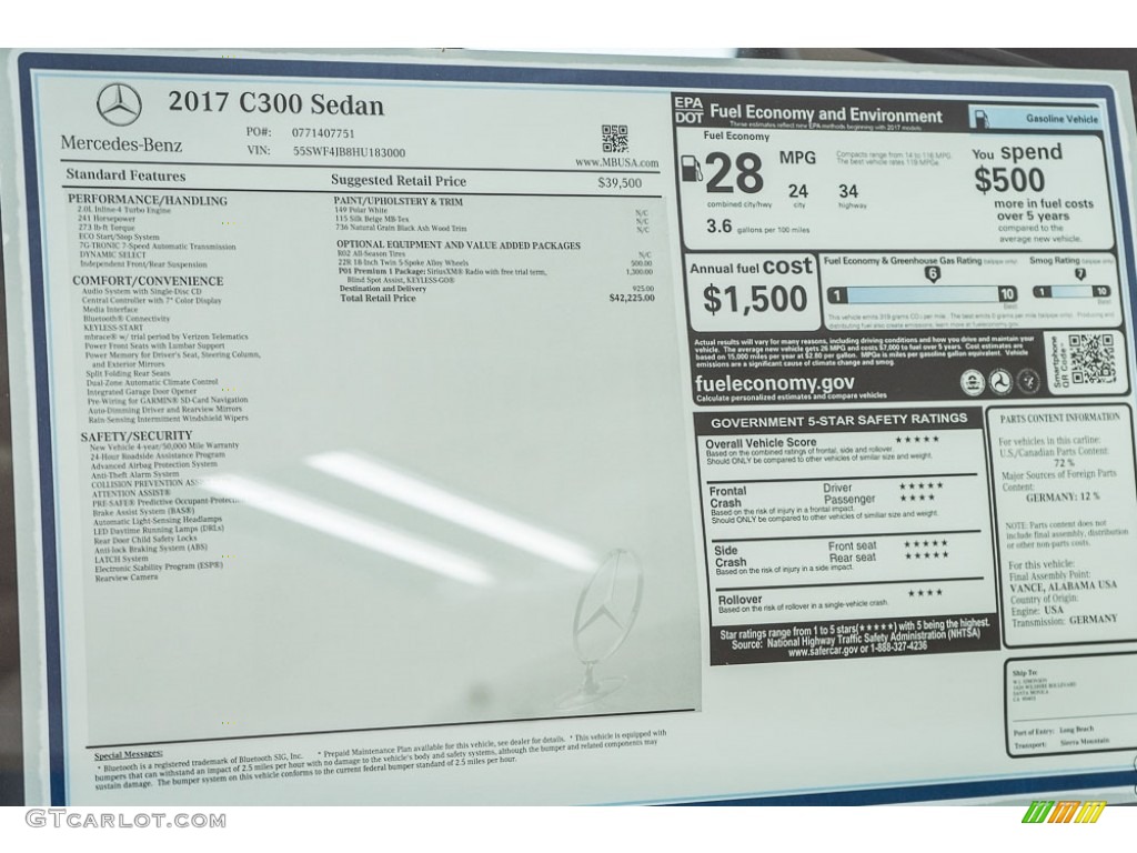 2017 Mercedes-Benz C 300 Sedan Window Sticker Photo #116318795