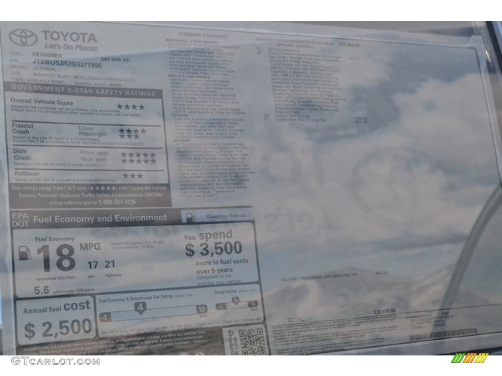 2016 4Runner SR5 4x4 - Midnight Black Metallic / Black photo #10