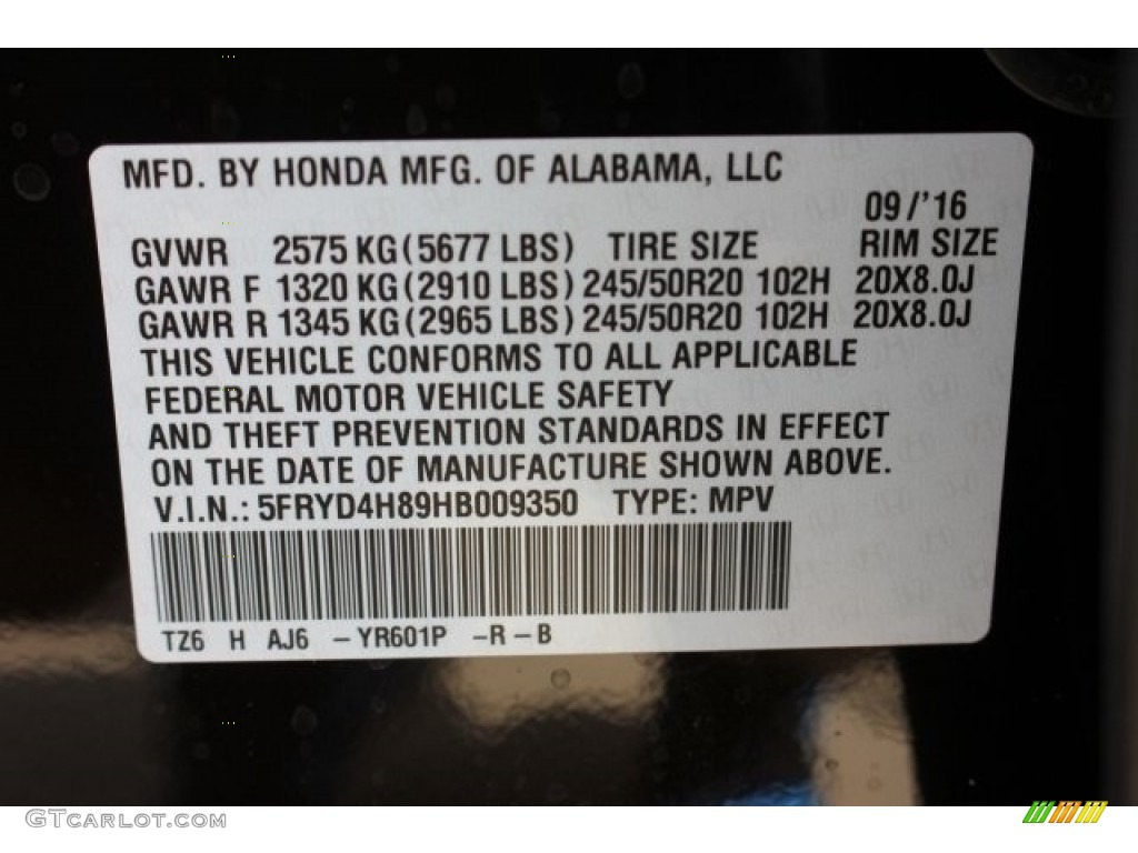 2017 MDX Color Code YR601P for Black Copper Pearl Photo #116330282