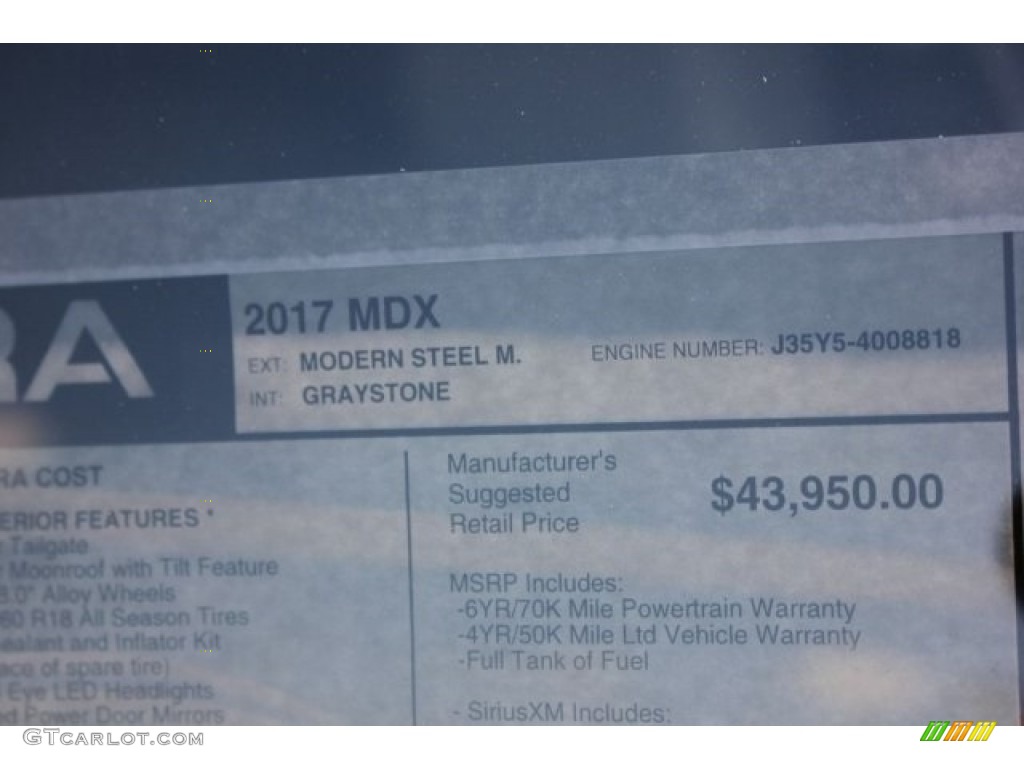 2017 MDX  - Modern Steel Metallic / Graystone photo #51