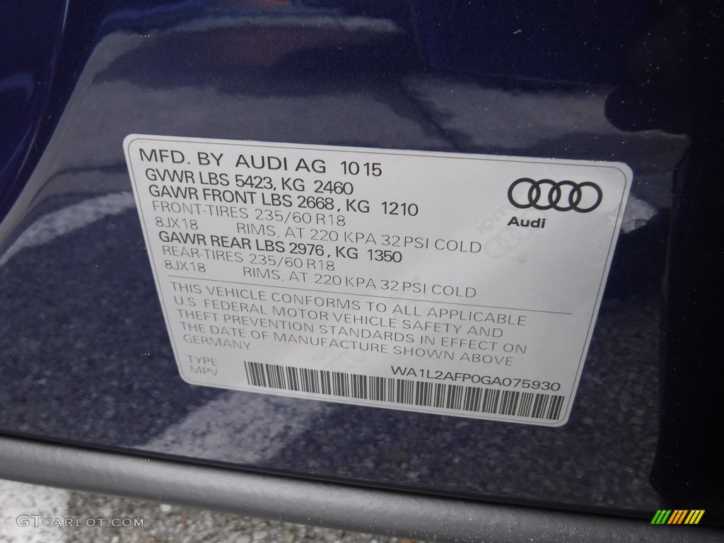 2016 Q5 2.0 TFSI Premium quattro - Scuba Blue Metallic / Chestnut Brown photo #44