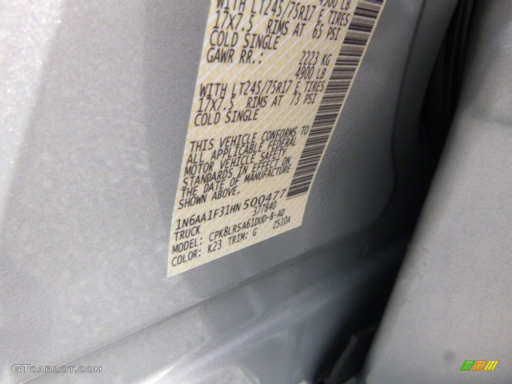 2017 TITAN XD Color Code K23 for Brilliant Silver Photo #116336404