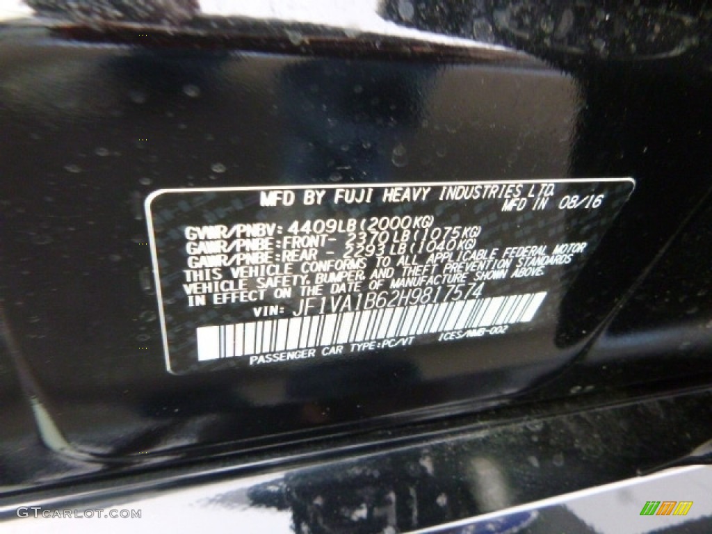 2017 WRX  - Crystal Black Silica / Carbon Black photo #16