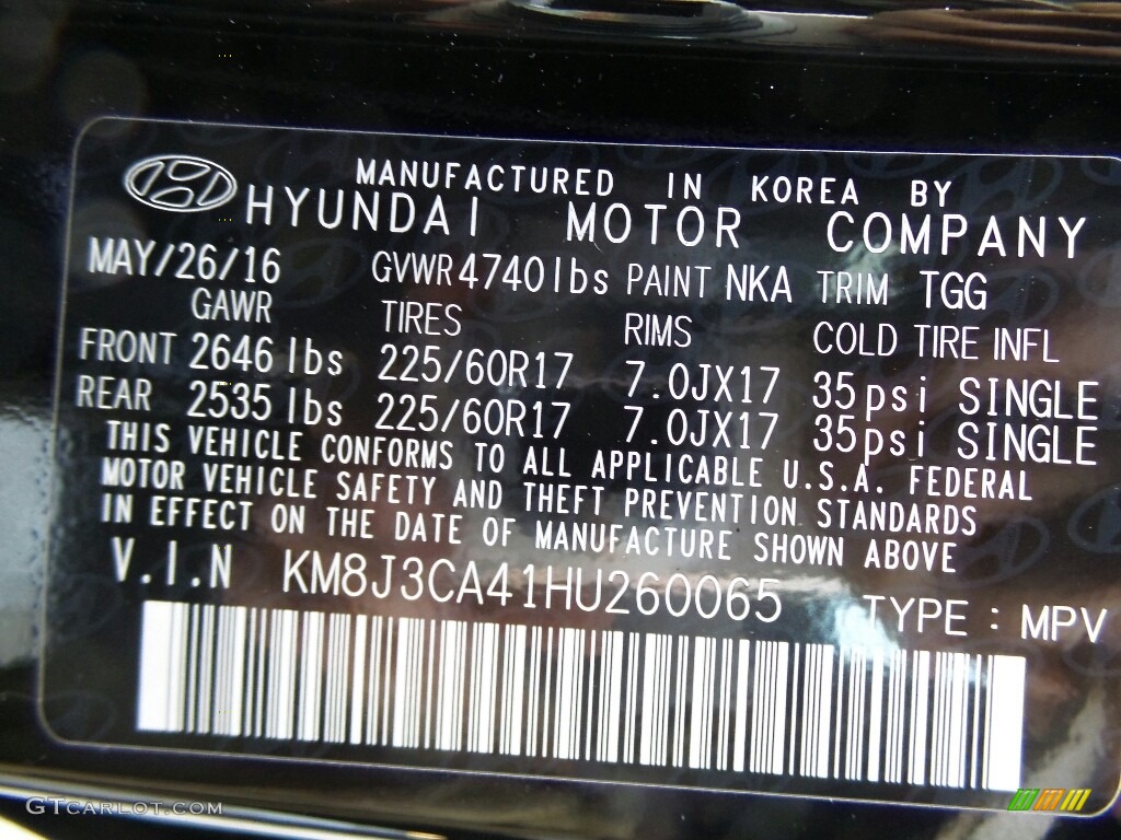 2017 Tucson Color Code NKA for Black Noir Pearl Photo #116339876