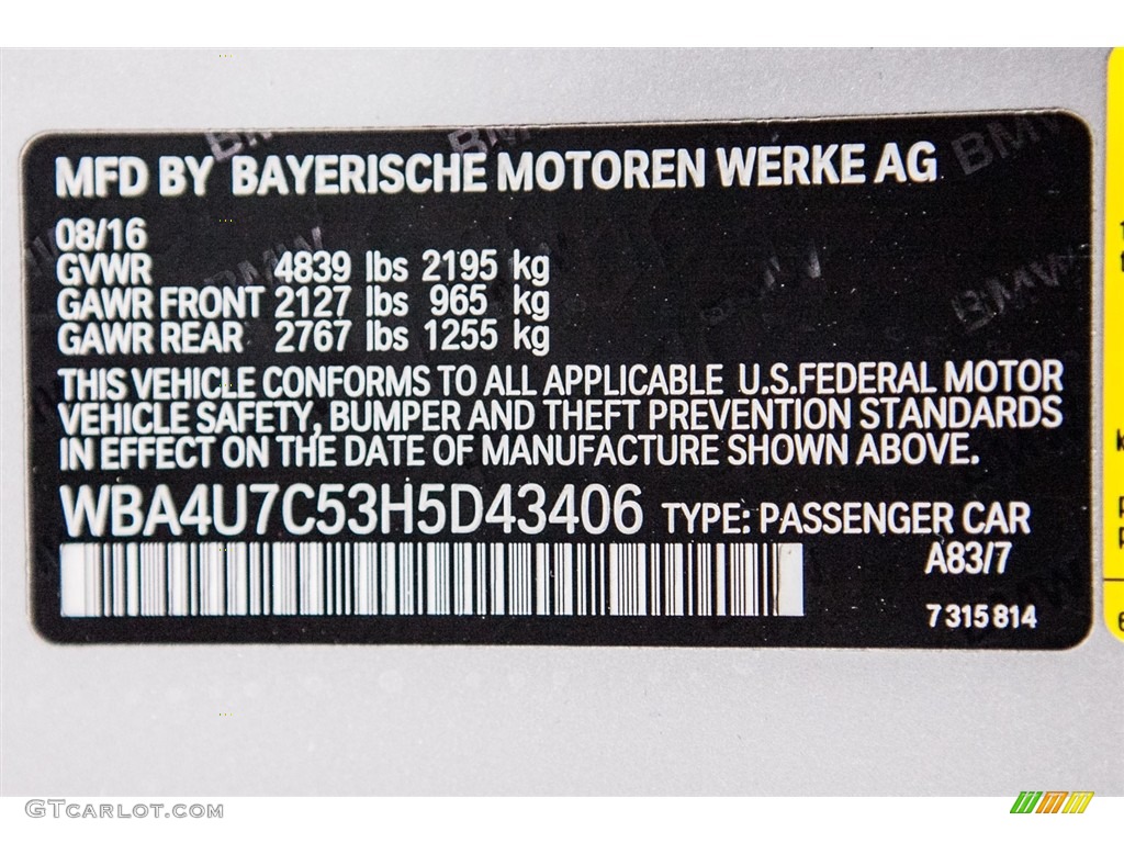 2017 4 Series Color Code A83 for Glacier Silver Metallic Photo #116345873