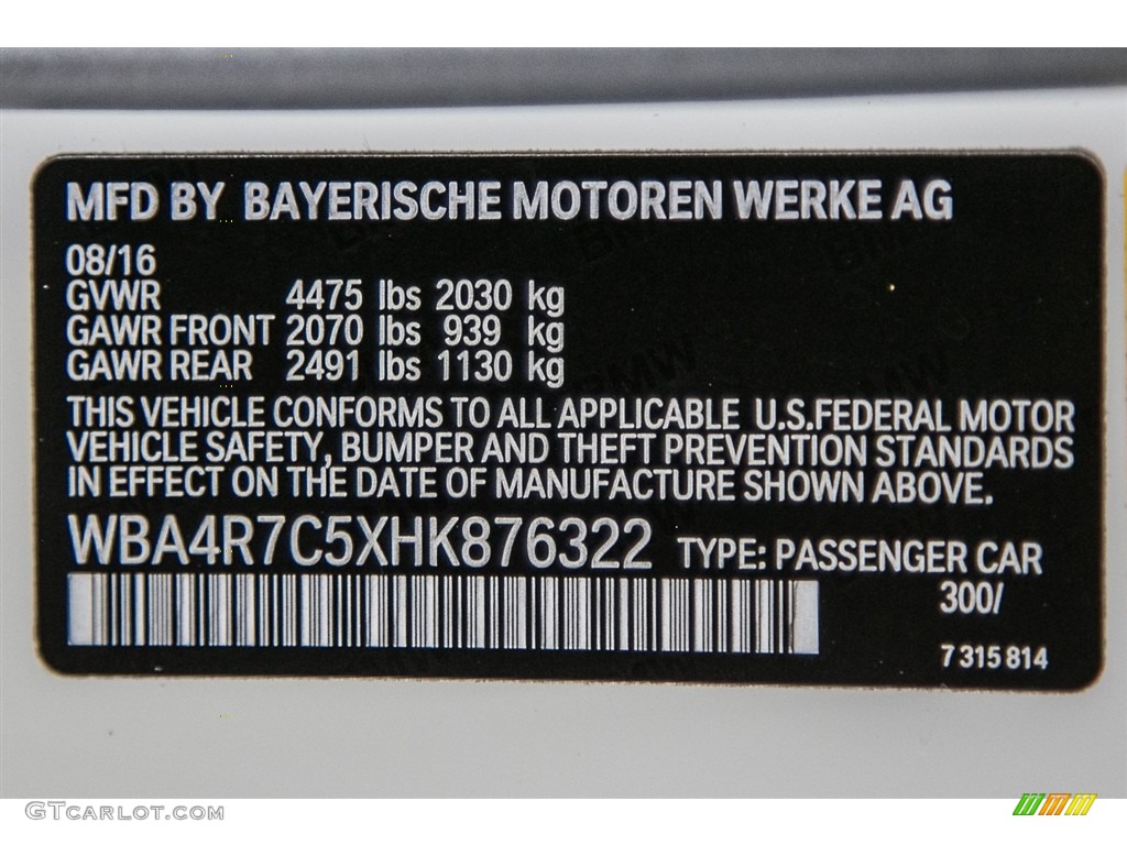 2017 4 Series Color Code 300 for Alpine White Photo #116372063