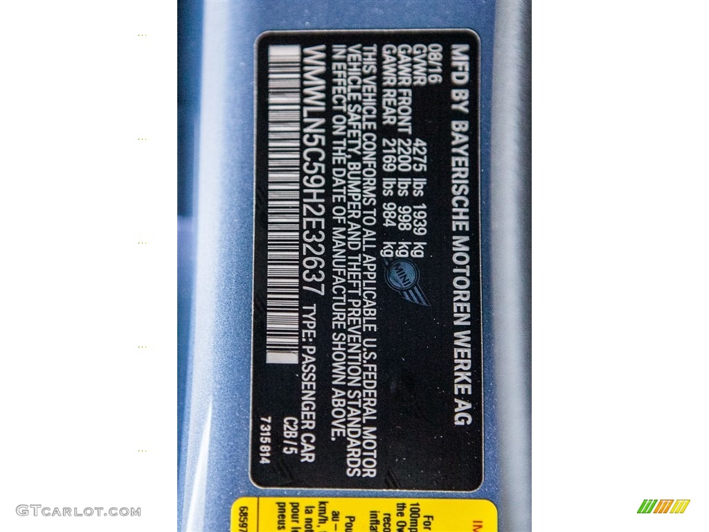 2017 Clubman Color Code C2B for Digital Blue Metallic Photo #116372675