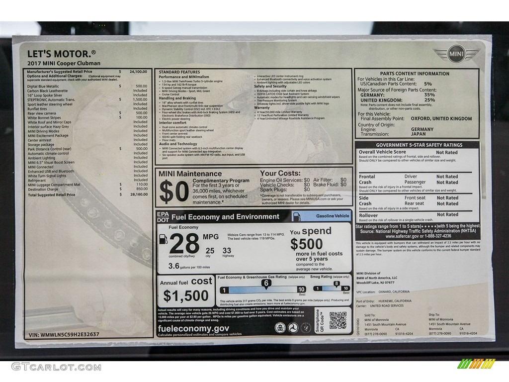 2017 Mini Clubman Cooper Window Sticker Photo #116372705